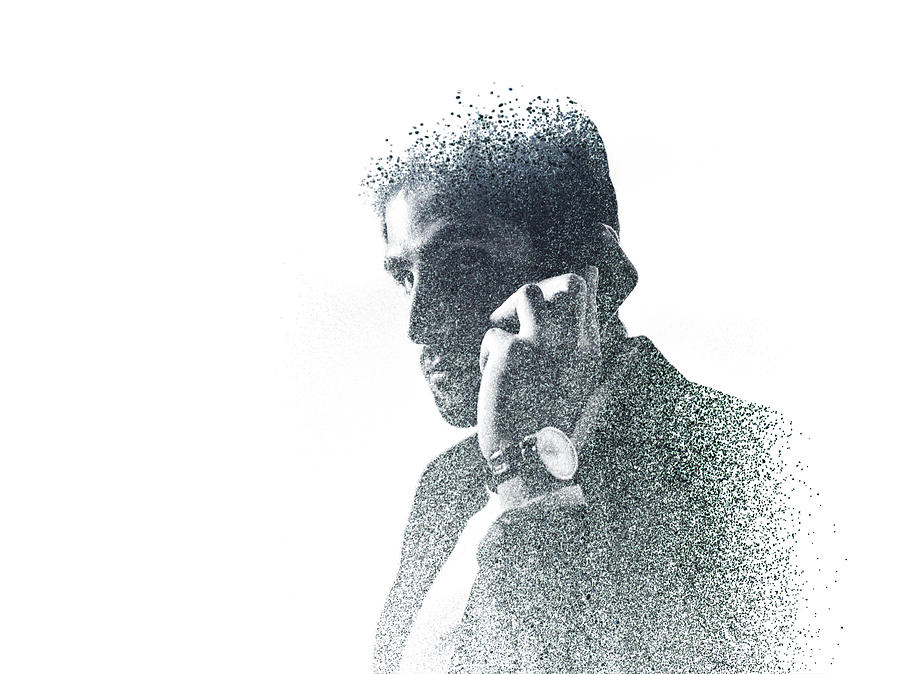 Graphic image of businessman on the phone created with dots Photograph by Wundervisuals