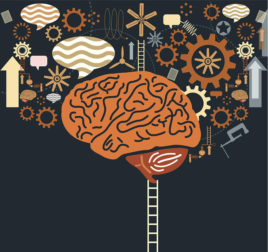 Graphic of ladder to brain with gears and speech bubbles Drawing by Nihatdursun