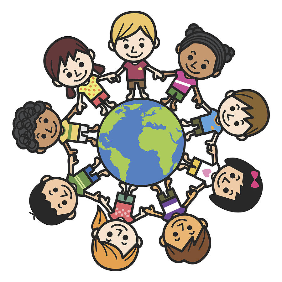 Graphic of smiling multicultural kids about the world Drawing by Yuoak