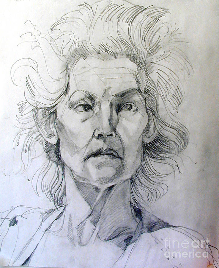 Graphite Portrait Sketch of a well known cross eyed model Drawing by Greta Corens