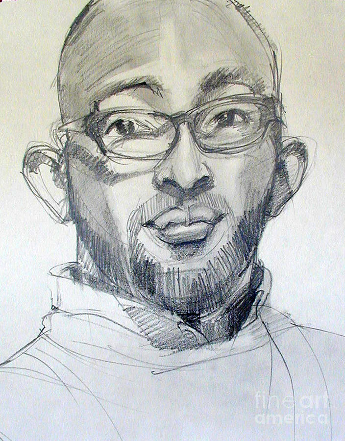 Graphite Portrait Sketch Of A Young Man With Glasses Drawing by Greta