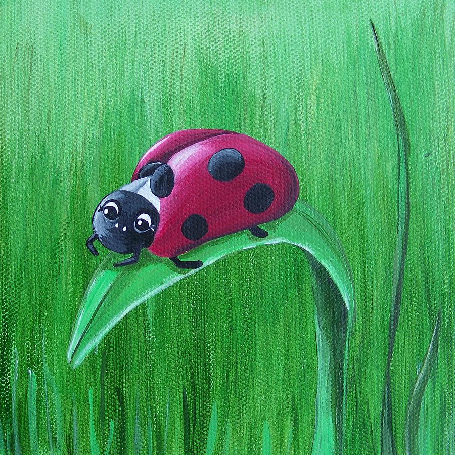 Ladybug Painting - Grass Surfing by Tracie Davis