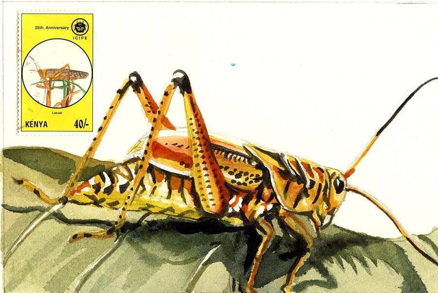 Grasshopper Painting With Stamp Painting by Alfred Ng