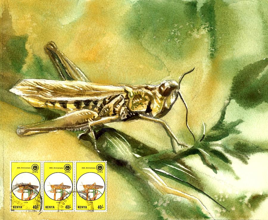 Grasshopper Painting With Stamps Painting by Alfred Ng