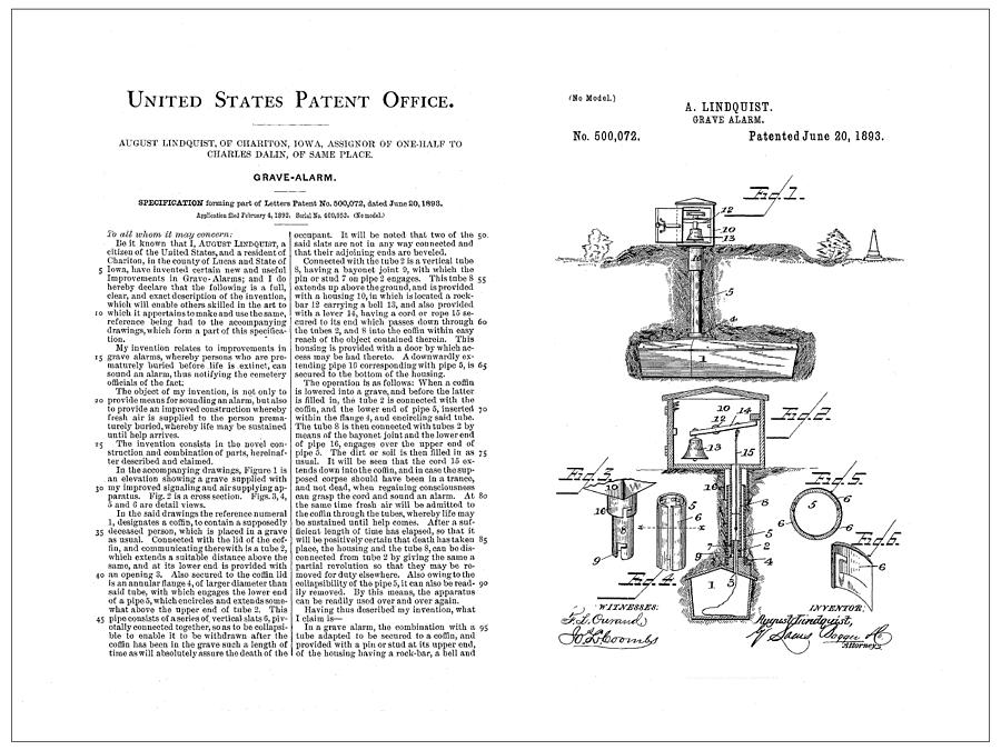 Grave Alarm Patent 1893 Drawing by Maciek Froncisz
