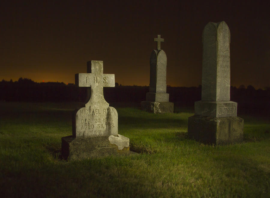 Gravestones at Night Painted with Light Photograph by Jean Noren