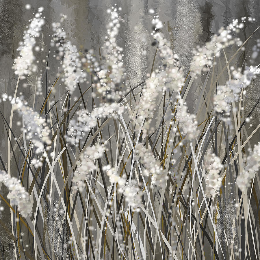 Charcoal Gray Painting - Gray Blossoms- Shades of Gray Art by Lourry Legarde