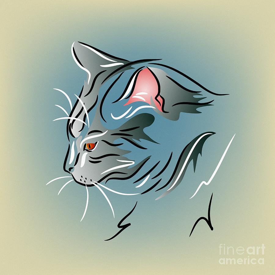 Gray Cat in Profile Digital Art by MM Anderson