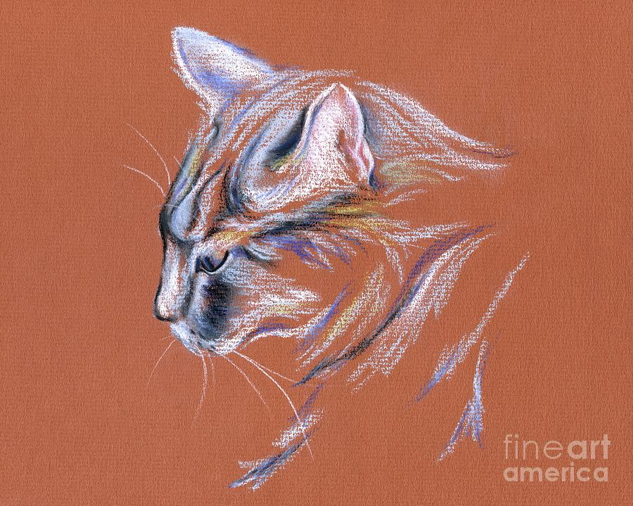 Gray Cat in Profile - Pastel Pastel by MM Anderson