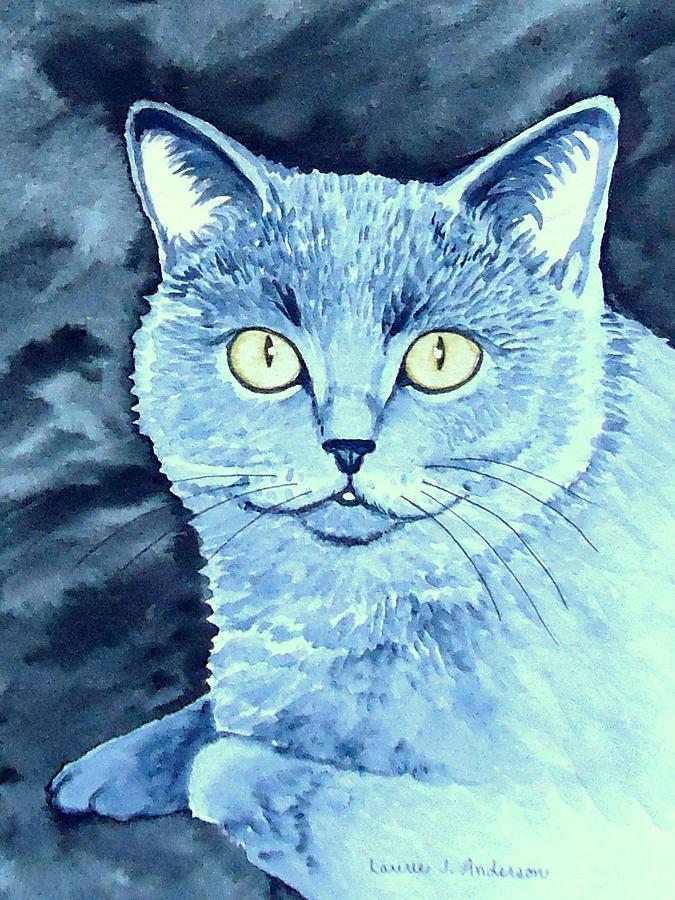 Cat Painting - Gray Cat by Laurie Anderson
