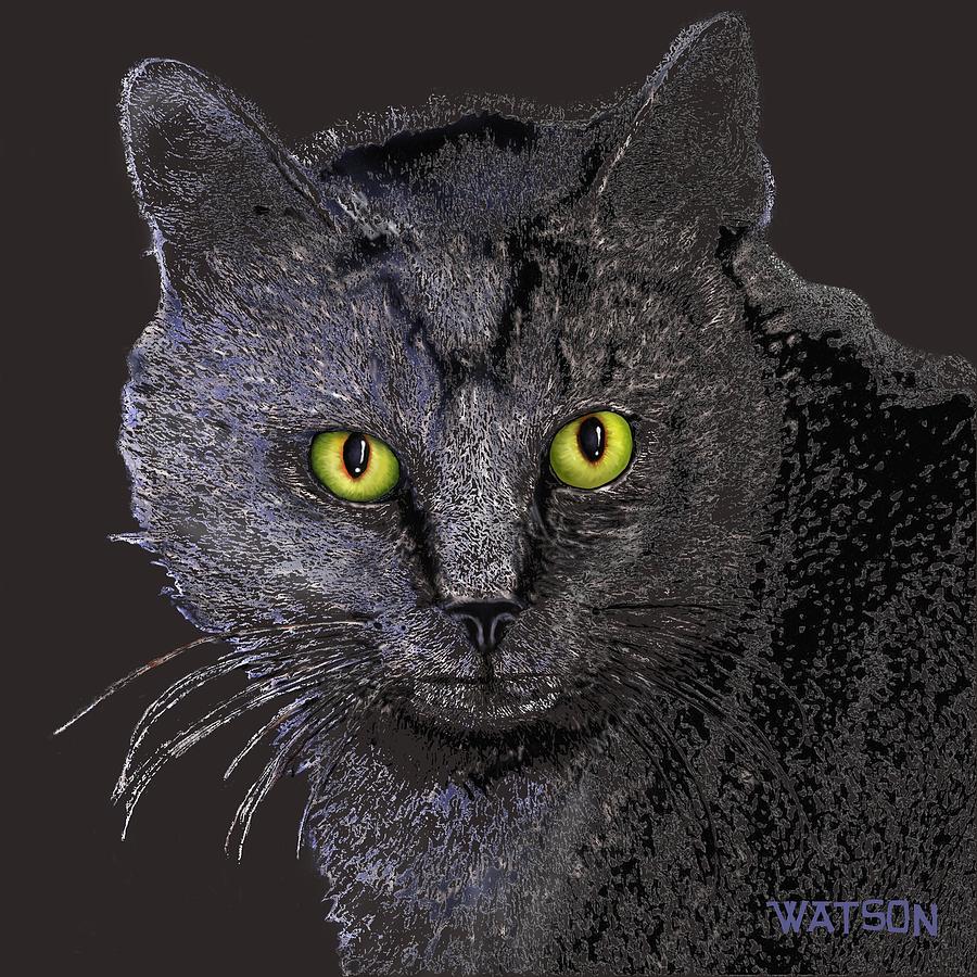 Gray Cat Digital Art by Marlene Watson