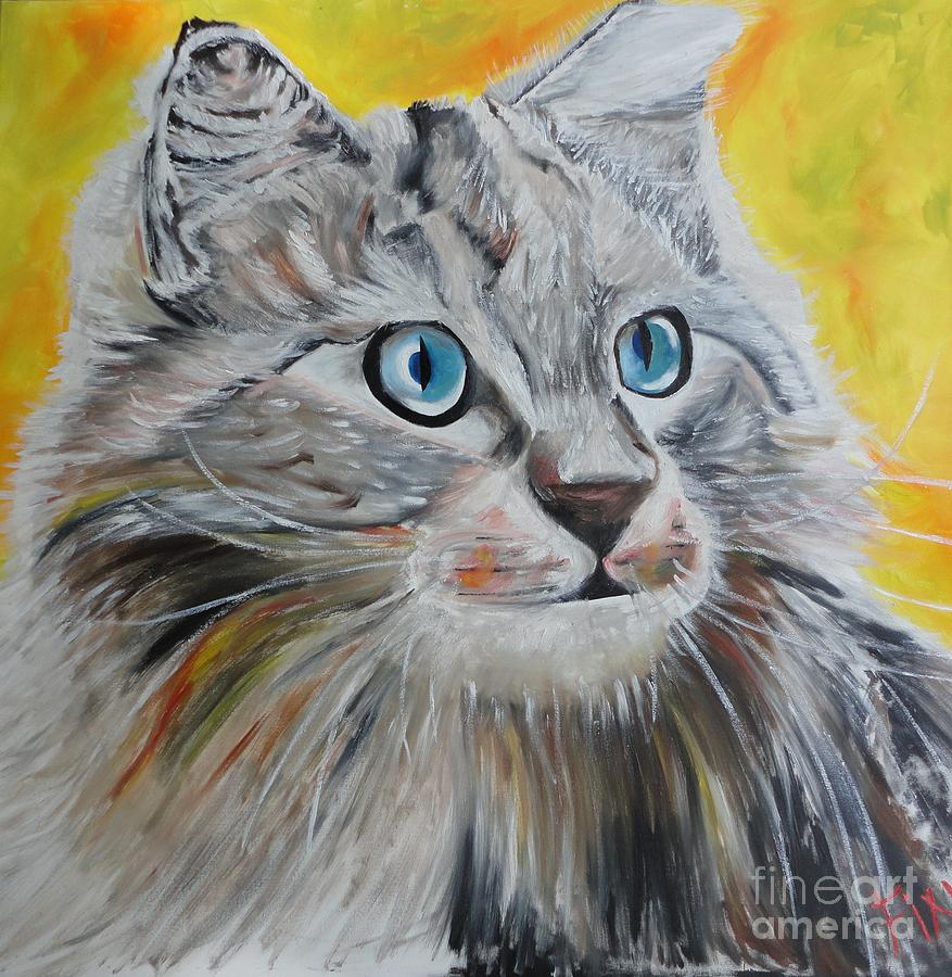 Gray Cat Painting by PainterArtist FIN
