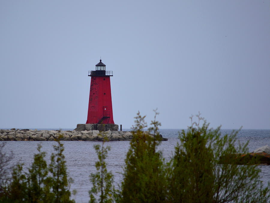 Lake Michigan Photograph - Gray Day Manistique Lighthouse by Merridy Jeffery