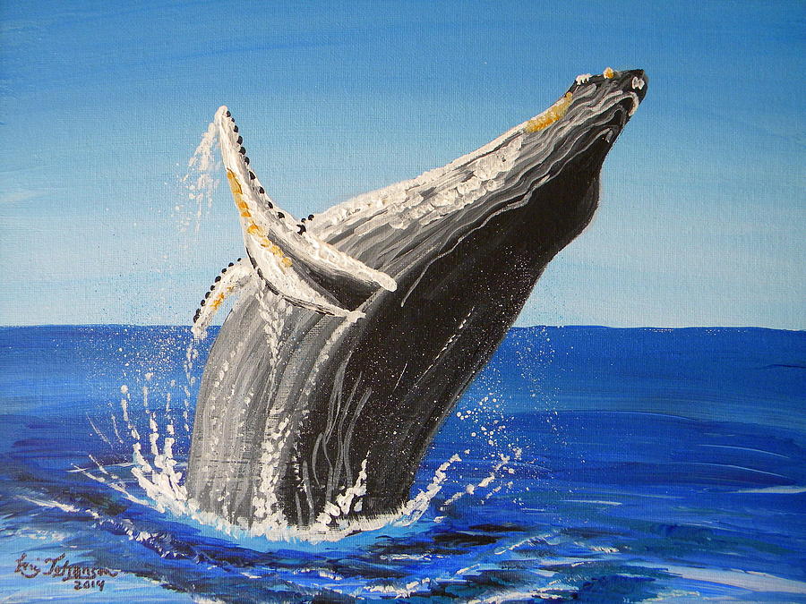 Gray Whale Breach Painting by Eric Johansen
