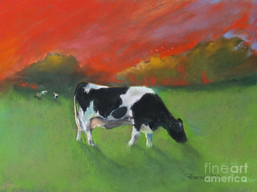 Grazing Cow Pastel by Robin Pedrero