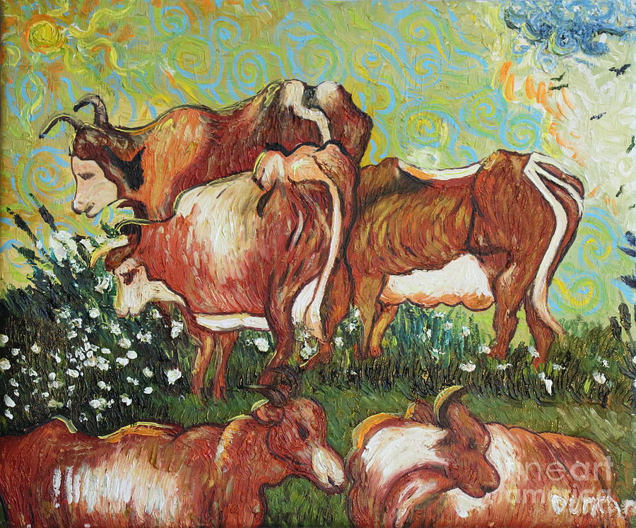 Grazing Cows Painting by Stefan Duncan