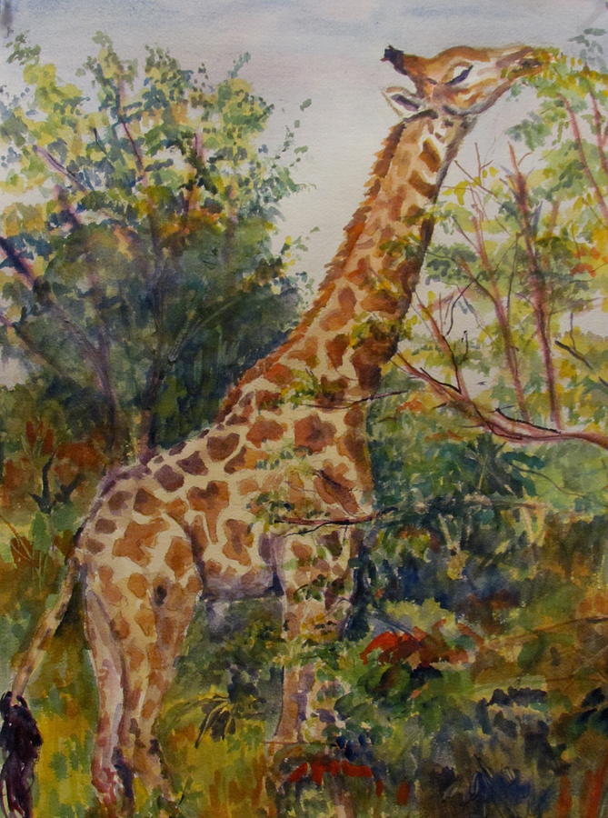 Animal Painting - Grazing Giraffe by Joyce Kanyuk
