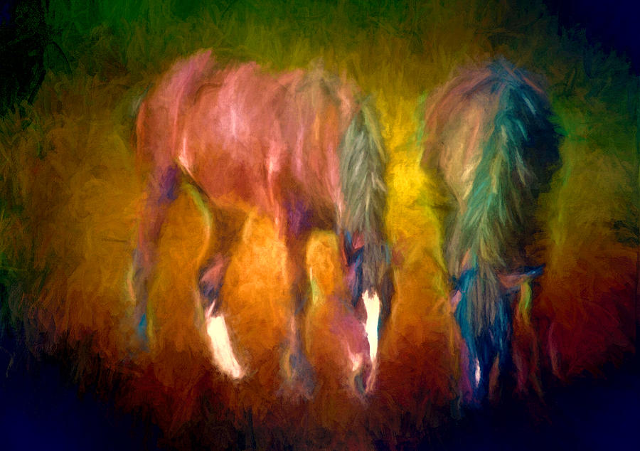 Horse Photograph - Grazing Horses Version 2 Textured by Clare VanderVeen
