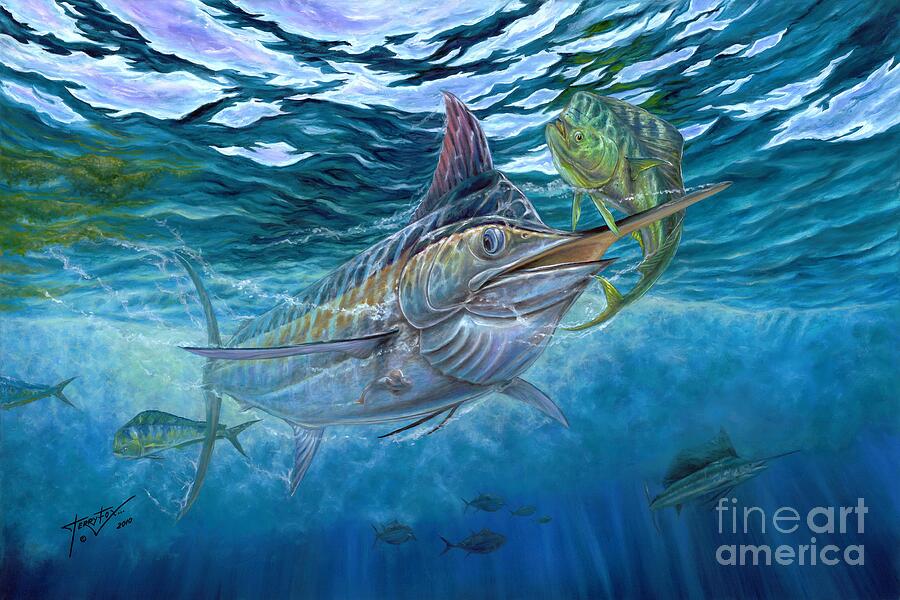 Blue Marlin Painting - Great Blue And Mahi Mahi Underwater by Terry Fox