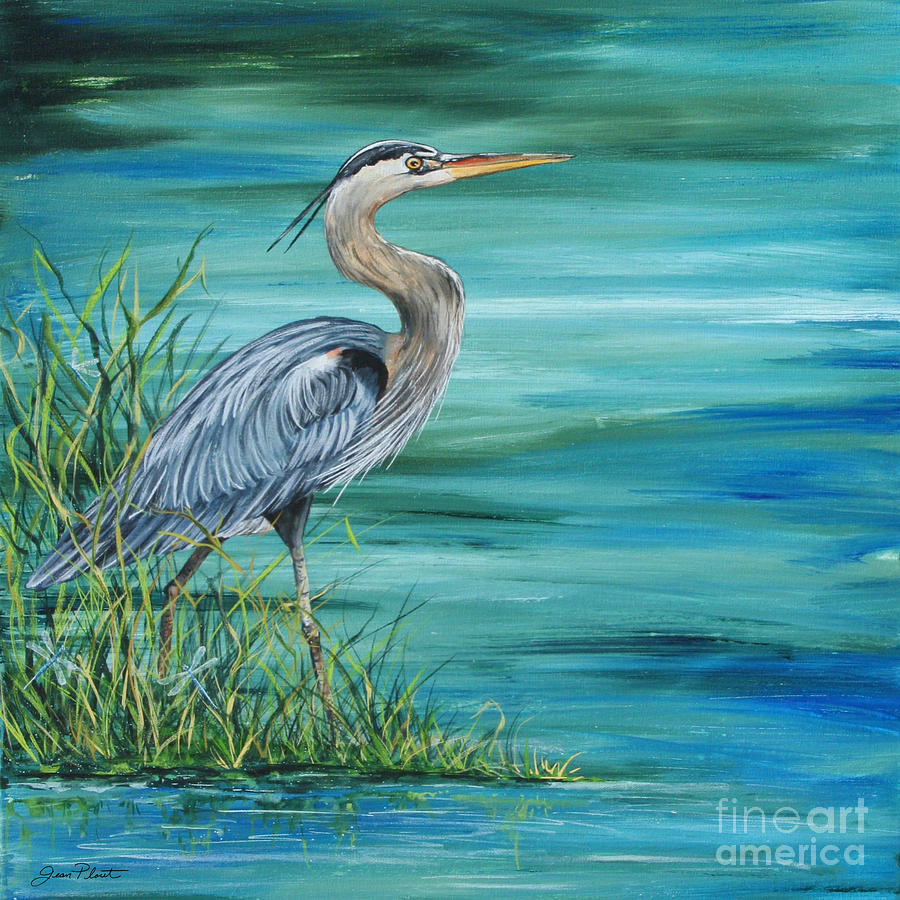 Great Blue Heron-2a Painting by Jean Plout
