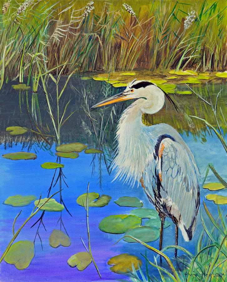 Great Blue Heron Painting by Alvin Hepler