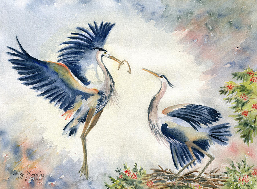 Great Blue Heron Couple Painting by Melly Terpening
