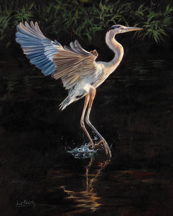 Great Blue Heron Painting by David Stribbling