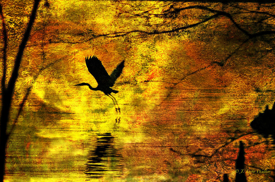 Great Blue Heron In Moment Of Suspense Digital Art by J Larry Walker