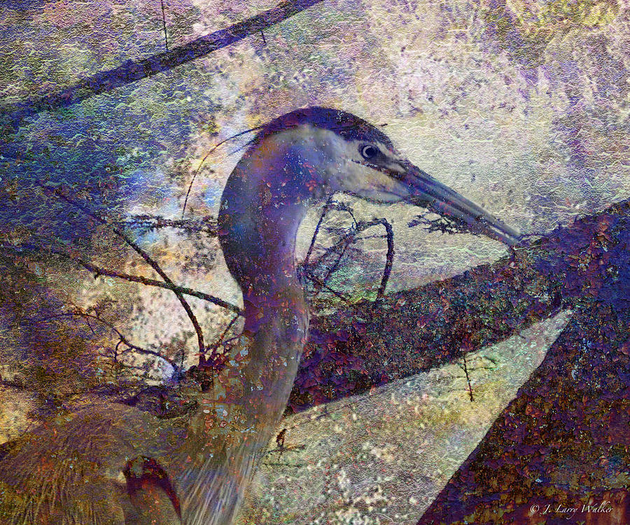 Great Blue Heron Looking Things Over Digital Art by J Larry Walker