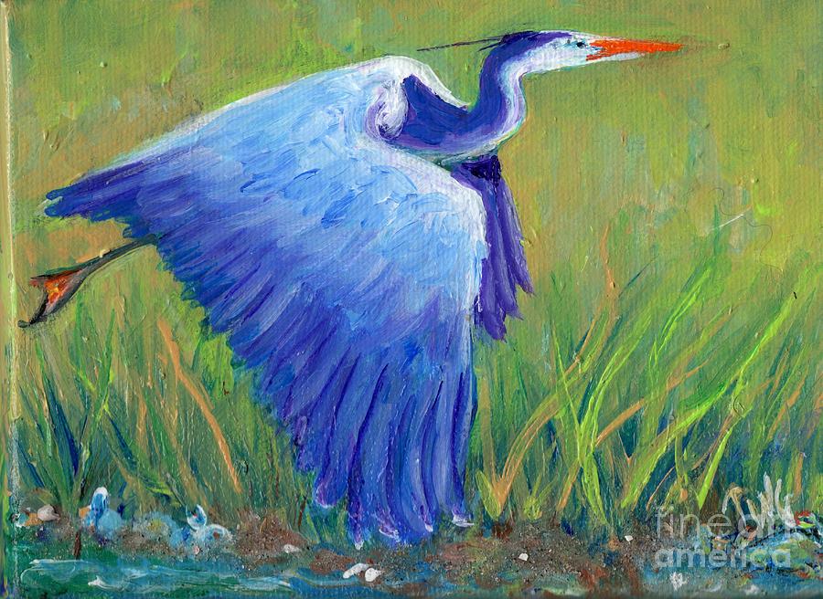 Heron Painting - Great Blue Heron mini painting by Doris Blessington