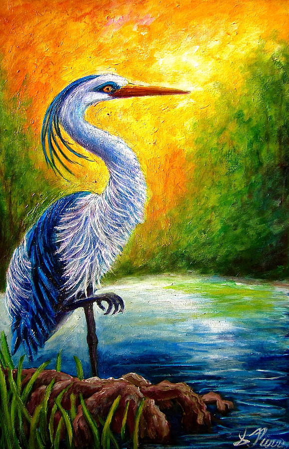 Nature Painting - Great Blue Heron by Sebastian Pierre Nature Painting - Great Blue Heron by Sebastian Pierre