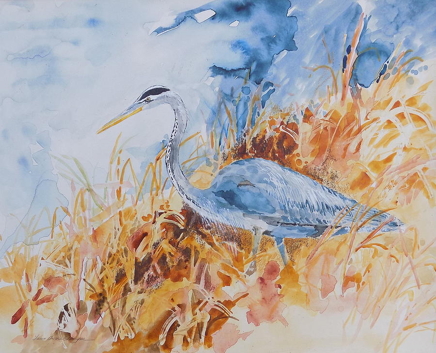 Bird Painting - Great Blue Heron watercolor by Laura Christie Eddington Artworks