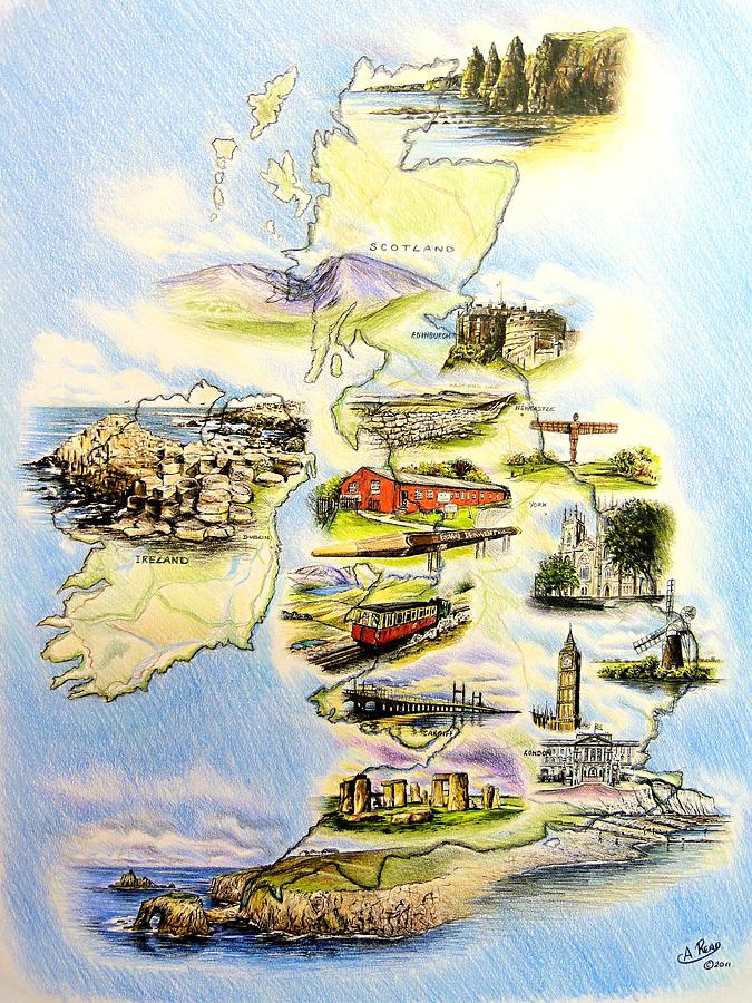 Great Britain and Ireland Drawing by Andrew Read