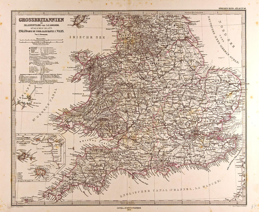 Great Britain Map 1872 Gotha Justus Perthes 1872 Atlas Drawing by ...