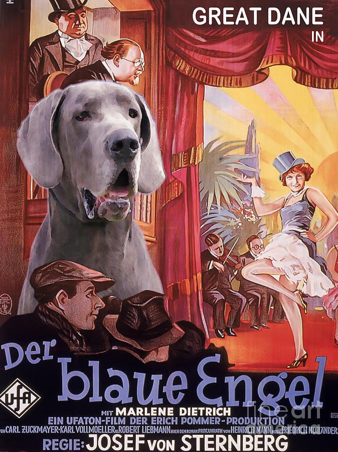 Great Dane Art Canvas Print - Der Blaue Engel Movie Poster Painting by Sandra Sij