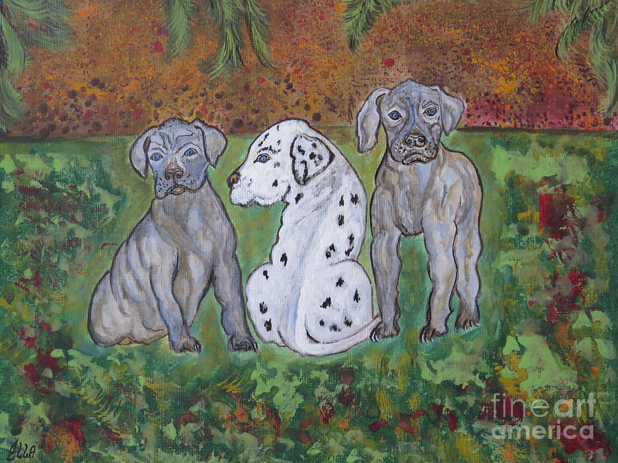 Great Dane Pups different from all the rest Painting by Ella Kaye Dickey