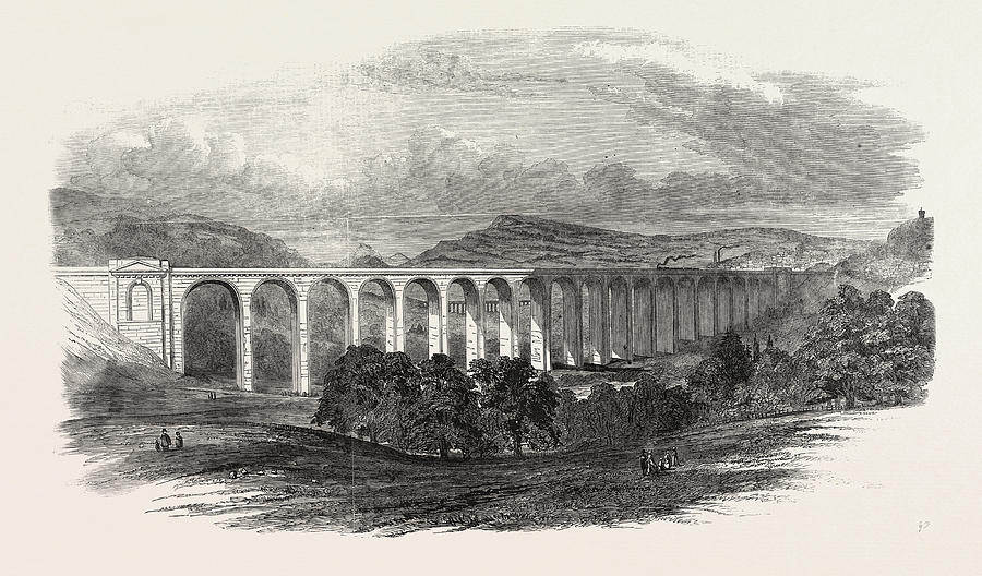 Great Dee Viaduct, The Shrewsbury Chester Railway Drawing by English ...