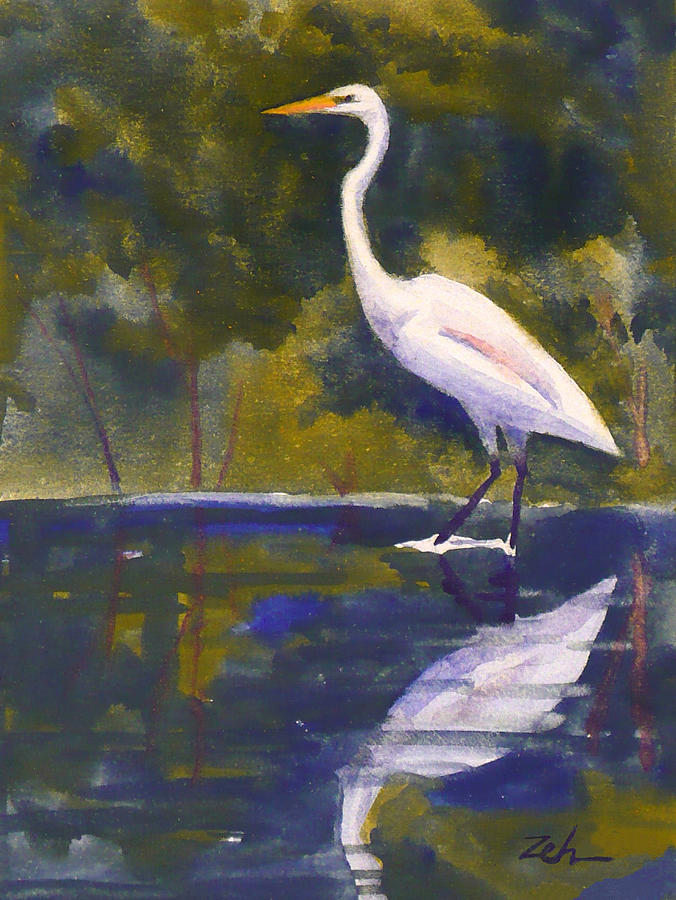 Great Egret Painting by Janet Zeh