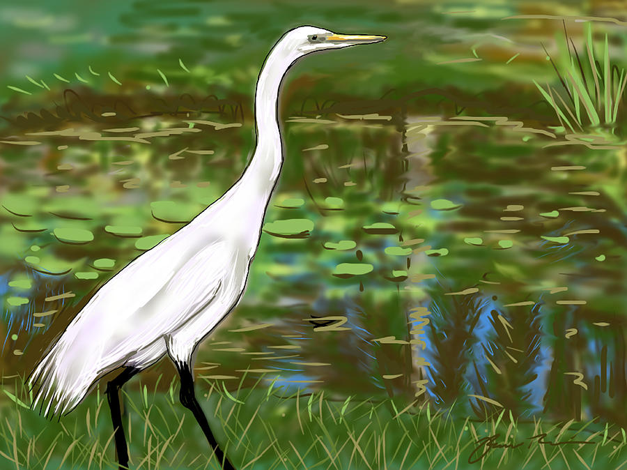 Great Egret Painting by Jean Pacheco Ravinski