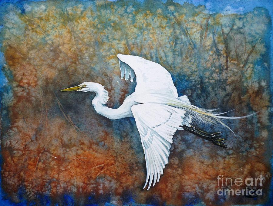 Heron Painting - Great Egret  by Zaira Dzhaubaeva