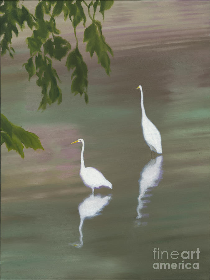 Bird Painting - Great Egrets Carey Bay Number Two by Guy C Lockwood