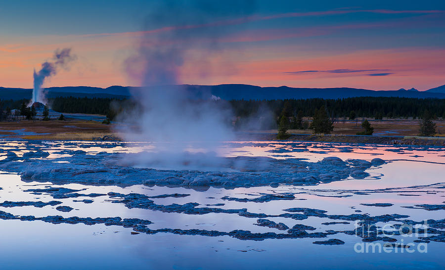 Great Fountain and White Dome Geysers Photograph by Brad Schwarm