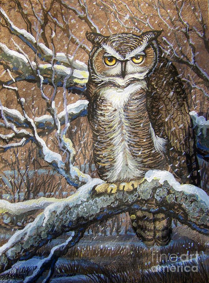 Chabrier Painting - Great Horned Owl Another Storm by Anne Shoemaker-Magdaleno
