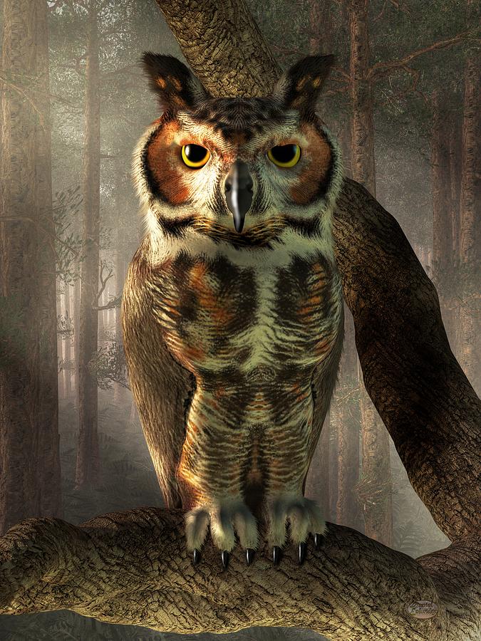 Great Horned Owl Digital Art by Daniel Eskridge