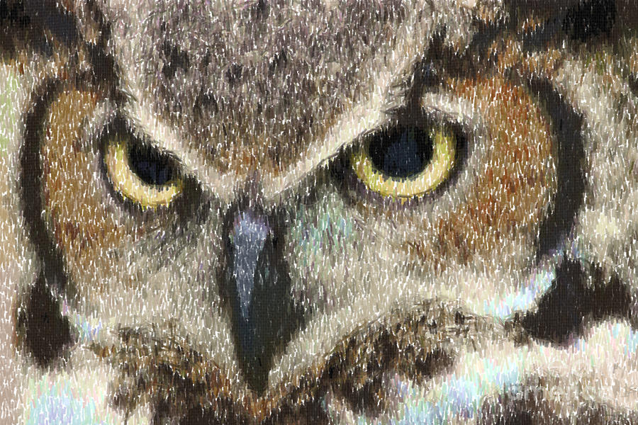 Great Horned Owl In Colored Pencil Digital Art
