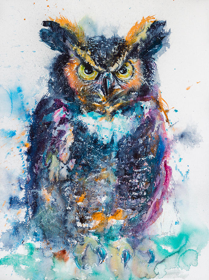 Great horned owl Painting by Kovacs Anna Brigitta