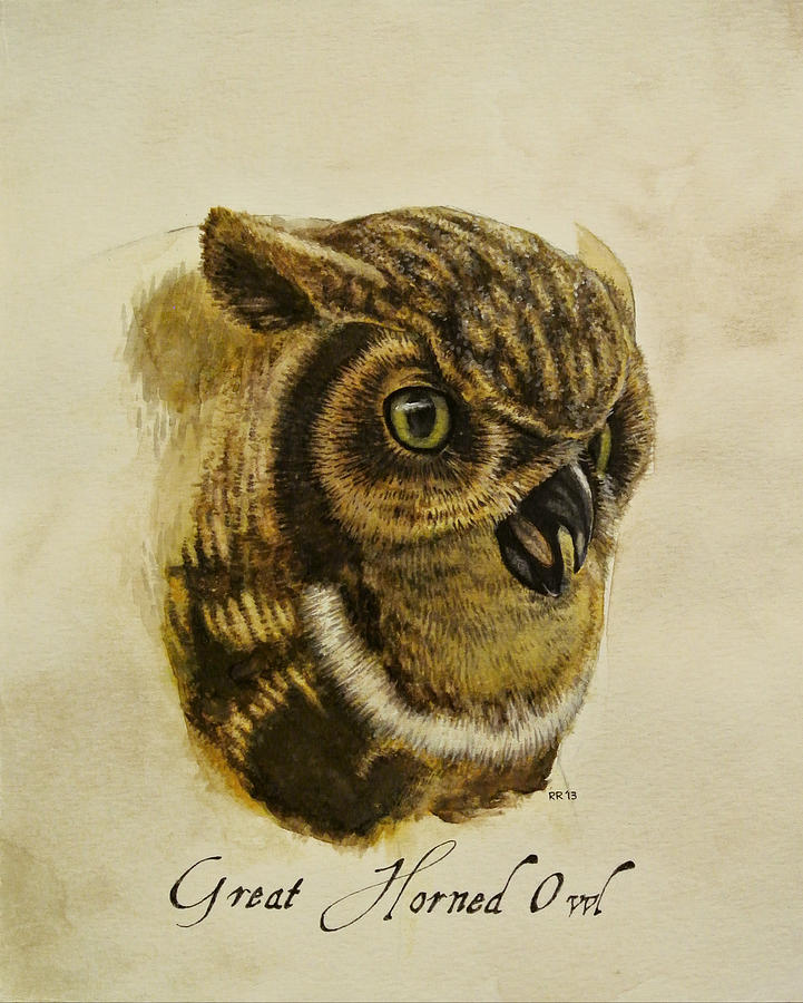 Owl Painting - Great Horned Owl by Rachel Root Owl Painting - Great Horned Owl by Rachel Root