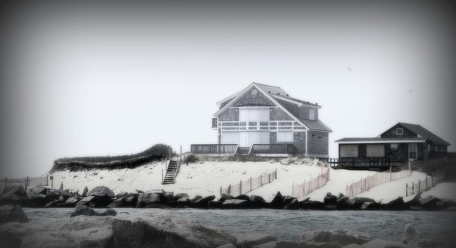 Landscape Photograph - Great Island Beach house black and White by Diane Valliere