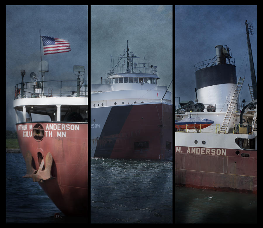 Great Lakes Freighter Triptych Arthur M Anderson Photograph by Evie Carrier