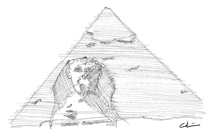 Great Pyramid Sphinx Sketch Drawing by Calvin Durham